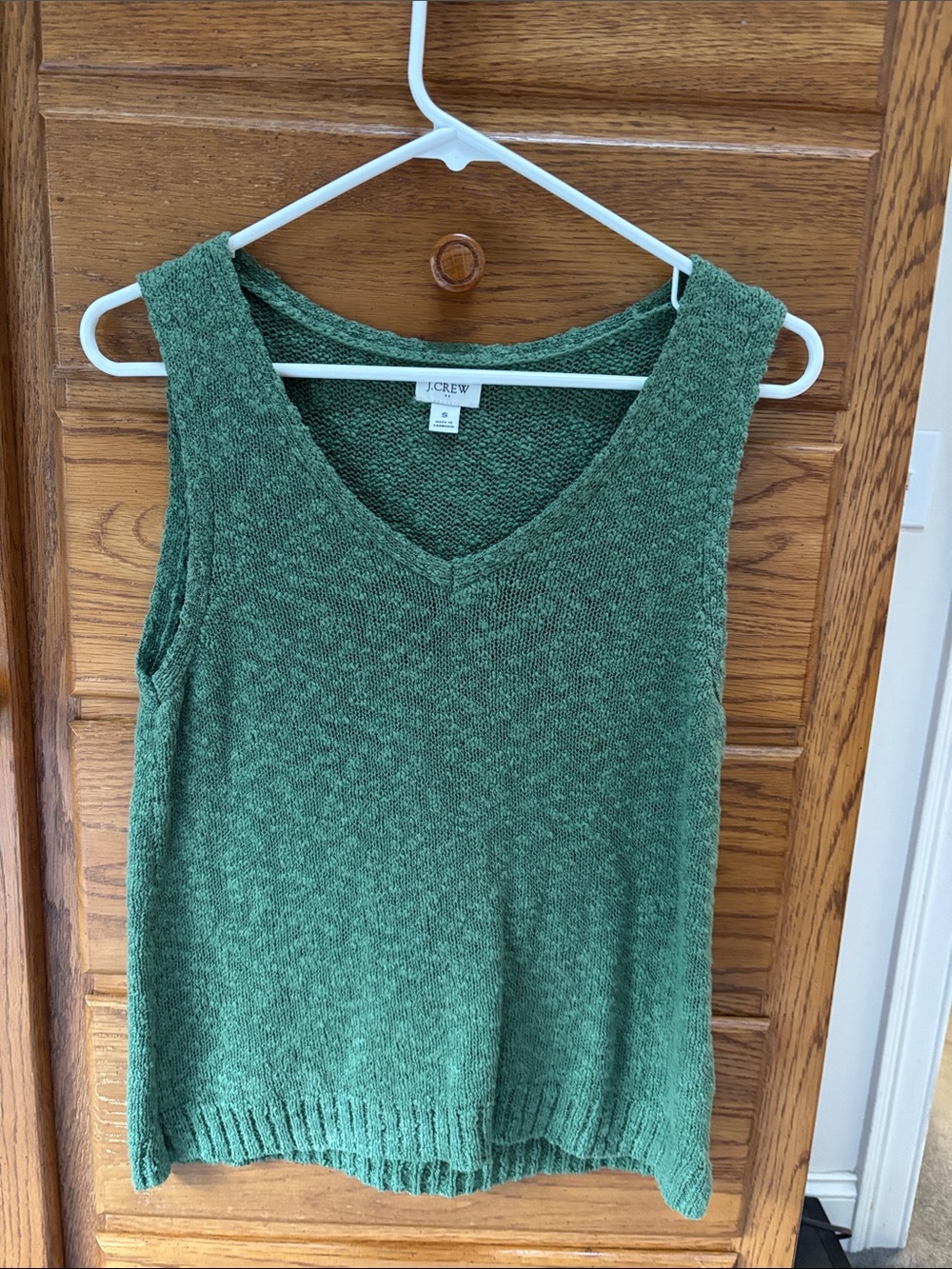 J. Crew Green V-Neck Knit Tank Top